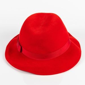 Lord & Taylor Classic Red Rabbit Felt Hat with Matching Grosgrain Ribbon Bow